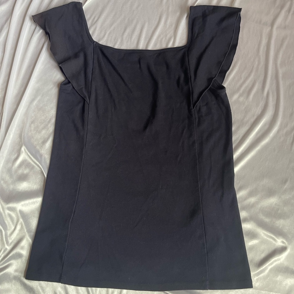 Three Dots Navy Blue Top Ruffle - Picture 2 of 3